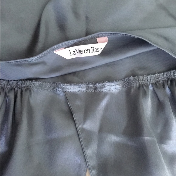 La Vie En Rose Smooth Satin Steel Blue Halter Sleeping Tank Top - Picture 4 of 6